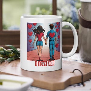 Romantic coffee mug I LOVE YOU with loving couple, perfect for couples & morning coffee, warm atmosphere gift
