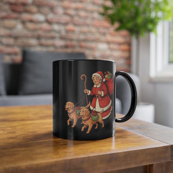 Black mug shiny Golden Retriever Santa Claus