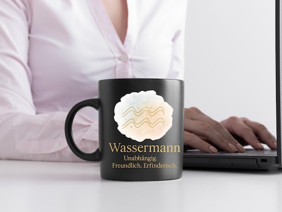 Coffee mug, Aquarius zodiac sign, gold lettering, astrology gift, 330 ml mug with handle, constellation