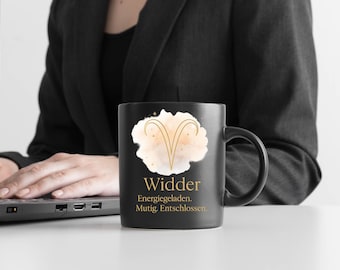 Zodiac sign Aries mug, black ceramic mug with gold lettering, astrology gift, horoscope mug, birthday gift dishwasher safe