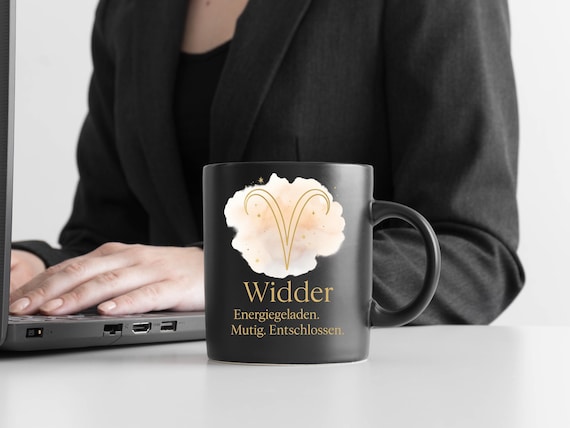 Zodiac sign Aries mug, black ceramic mug with gold lettering, astrology gift, horoscope mug, birthday gift dishwasher safe