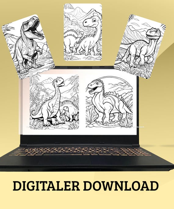 Digital templates dinosaurs to color, 22 coloring pages PDF format, for preschool, daycare, teachers, gift idea
