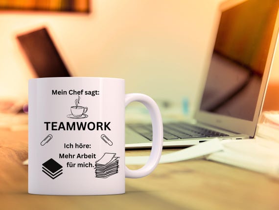 Office mug with funny saying Teamwork coffee mug, funny gift for colleagues in the home office & office, ceramic mug robust, motivation