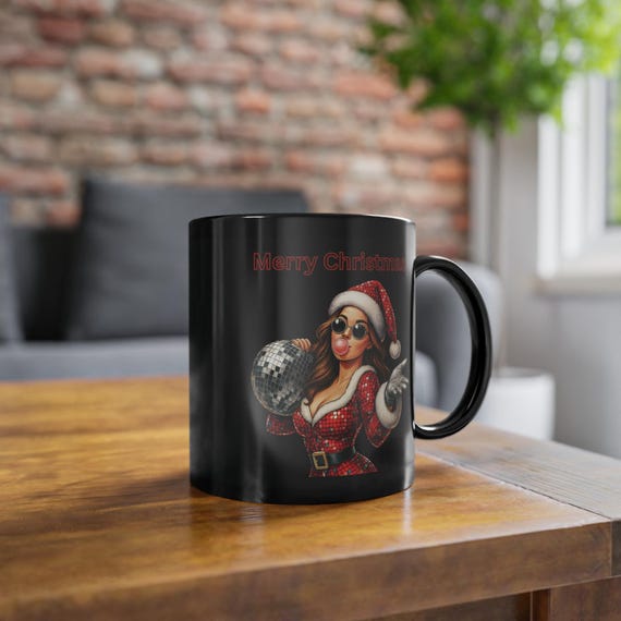 Black Christmas mug, sexy woman, Merry Christmas