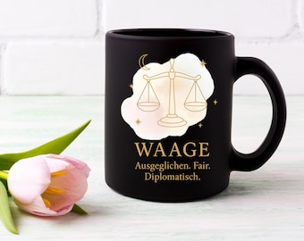 Coffee Mug, 11oz - Black coffee mug Zodiac Sign Libra with gold lettering, Zodiac Sign Libra, Black and Gold, Astrology Gift,