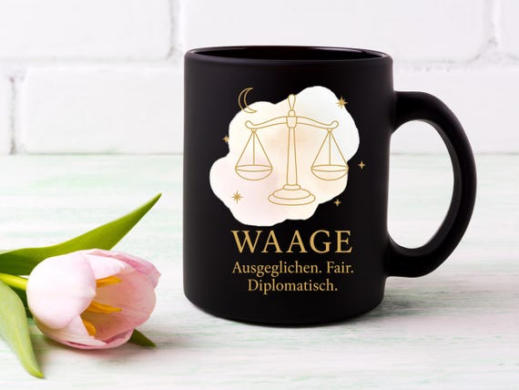 Coffee Mug, 11oz - Black coffee mug Zodiac Sign Libra with gold lettering, Zodiac Sign Libra, Black and Gold, Astrology Gift,