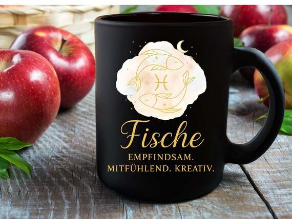 Coffee Mug, Zodiac Sign Pisces, Gold Text, Astrology Fan Gift, Constellation Mug, Black Ceramic Tea Cup, Horoscope Lover Gift