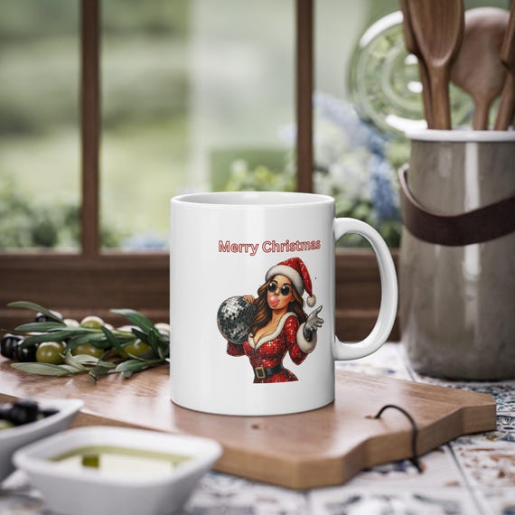 White Christmas mug, sexy woman, Merry Christmas