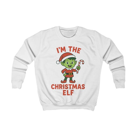 I'm the Christmas Elf Kids Sweatshirt | Cute Green Elf Candy Cane