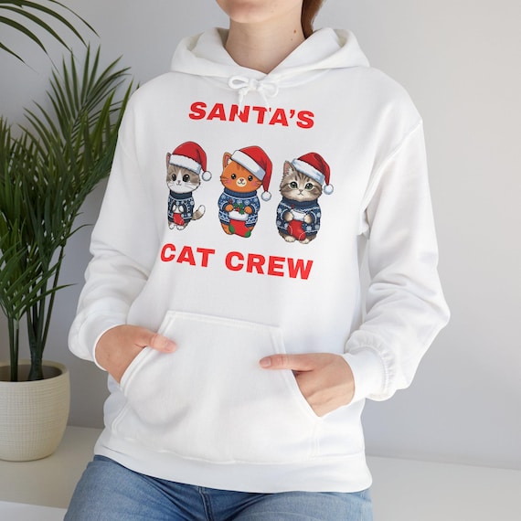 White hoodie with Christmas motif featuring cats for lovers