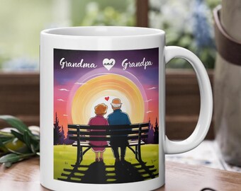 Grandma Grandpa coffee mug with sunset motif – gift idea for anniversary, birthday, wedding anniversary