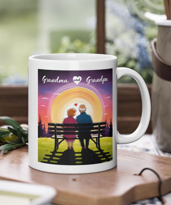 Grandma Grandpa coffee mug with sunset motif – gift idea for anniversary, birthday, wedding anniversary