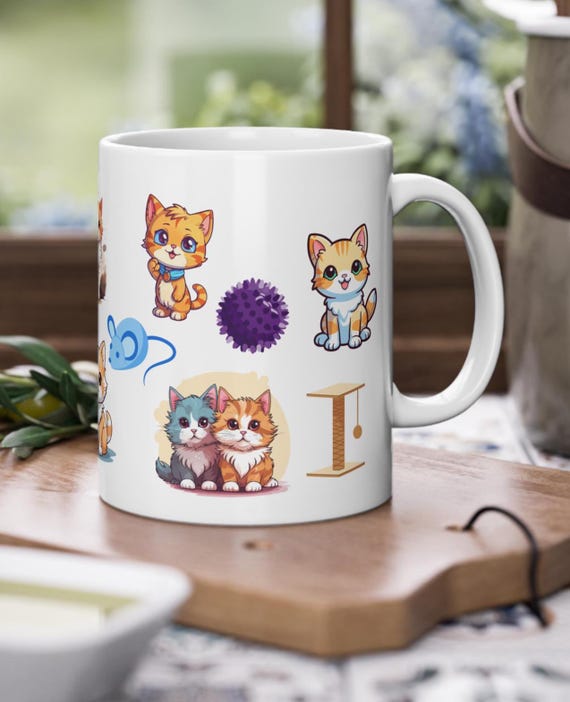Children's mug cat motif ceramic mug with handle, coffee mug animals, for cat lovers, children's mug cute & robust