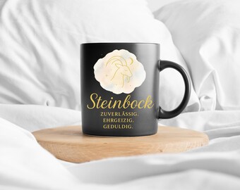 Coffee mug, Capricorn zodiac sign, Boho style, gold lettering, astrology gift, horoscope mug, black mug, constellation