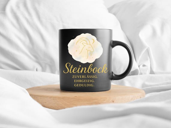 Coffee mug, Capricorn zodiac sign, Boho style, gold lettering, astrology gift, horoscope mug, black mug, constellation