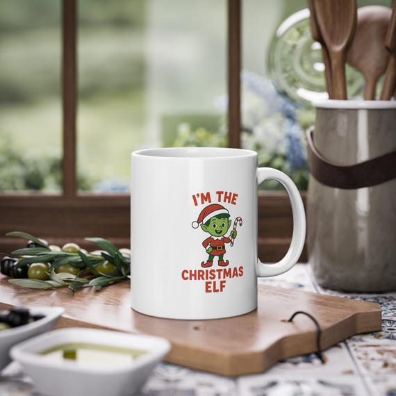 I'm the Christmas Elf Mug | Cute elf with candy cane, festive drinking mug