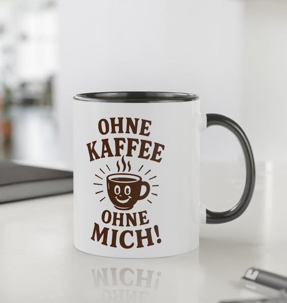 Kaffeetasse zweifarbig mit Spruch - Ohne Kaffee, Ohne Mich | Geschenk Kollegen | Bürotasse | Keramik