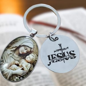 Jungfrau Maria und Jesus Edelstahl Schlüsselbund, religiöses Geschenk für Ihn, Sie, Ehemann, Frau, Vater, Mutter, Freund, Freundin, Opa, Oma