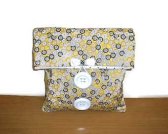 Medium and Large fold over makeup organizer pouch Two sizes in ones in retro floral print in yellow black