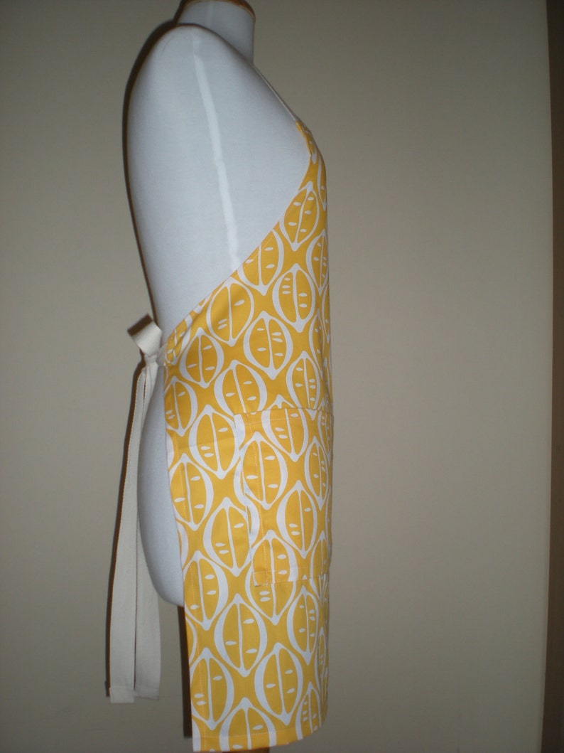 Unisex Apron His or Hers citrus yellow lemon print Barbecue apron with two large pockets one narrow pocket cotton drill kitchen tea gift