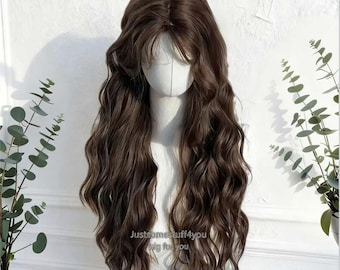 Long Chestnut Brown Curly Wig, Halloween Cosplay wig, Costume Wig for Party, Dark Wigs for Woman, Natural Look Cosplay and Daily Wear Wig
