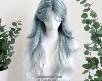 Long 17 Inch Wavy Light Blue Anime Cosplay Costume Wig With  display picture 3