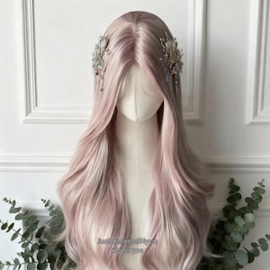 Ombre Pink Curly Wig, Long Curly Sakura Pink Big Wave Wig for Women, Pink Wavy Wig, Wig For Halloween Cosplay Costume, Wigs for Party Cos