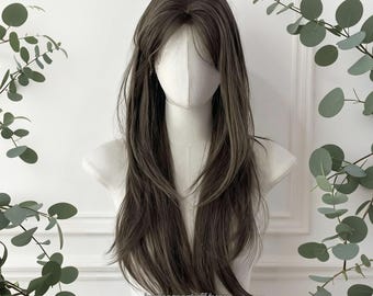 Ashy Brown Straight Wig, Brown Long Straight Natural Wigs, Brown Wigs for Party, Halloween Cosplay Wigs, Daily Long Straight Wig for Women
