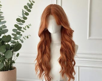 Lace Front Dark Auburn and Copper Long Wavy Heat Resistant Wig Long Copper Red Auburn Wig for Black Women 26 Inch Wavy Wig  main image 2