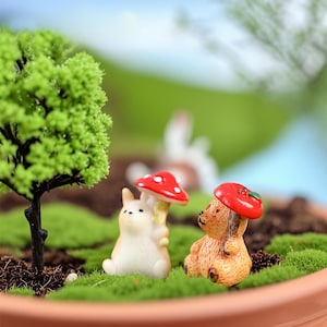 3 pezzi Mini animali ombrello, Criceto fungo, Cucciolo fragola, Orsetto ombrello mela, Forniture per casette delle fate, Figurine da giardino terrario
