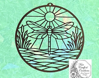 Pond Animals Suncatcher #6 Dragonfly- Unfinished or Prefinished Wooden Cutout for Crushed Glass and/or Resin fill. Faux Stained Glass.