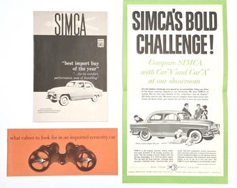 Vintage SIMCA Dealer Brochure Advertising Literature Lot French Import Car 3 Pcs
