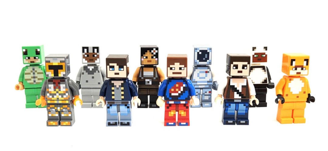 Lego Minecraft Skin Minifigure Lot - 6 Pixelated Figure Skins + 4 ...