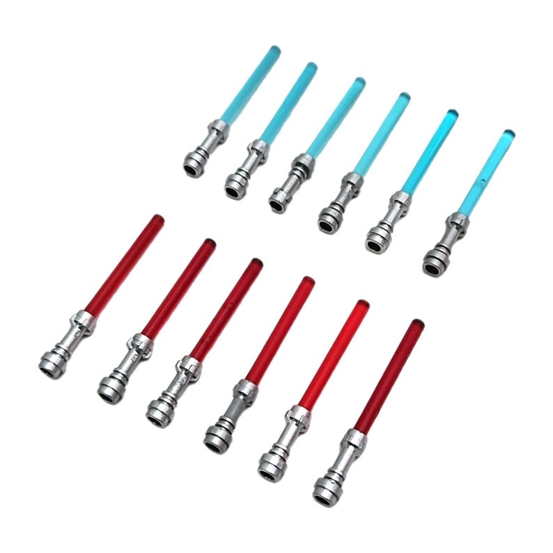 Lego Star Wars Lightsabers Bundle Transparent Red & Blue Jedi Swords with Silver Hilt image 1