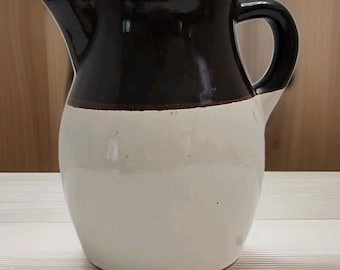 Vintage Roseville RRP Pottery Pitcher Two Tone Brown Cream Ceramic Stoneware Farmhouse Kitchen Decor Made in USA