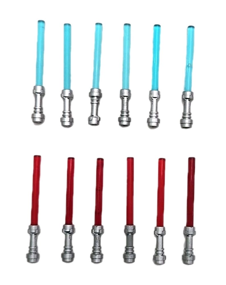 Lego Star Wars Lightsabers Bundle Transparent Red & Blue Jedi Swords with Silver Hilt image 2