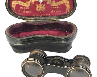Antique Brand Freres Theater Binoculars Opera Glasses w/ Case Royal Crown France
