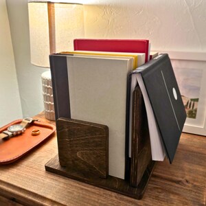 Wooden Book Organizer with Bookmark Stand - Gift for reader