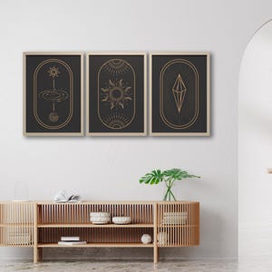 Juego de 3 impresiones de arte del zodiaco cósmico, horóscopo astrológico enmarcado, decoración de pared del espacio místico celestial, estética espiritual para el hogar