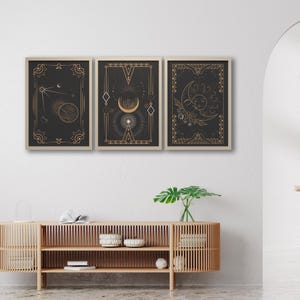 Impressions de signes astrologiques, oeuvre d'art murale du zodiaque encadrée, 3 pièces de décoration d'espace céleste, horoscope mystique cosmique pour la maison