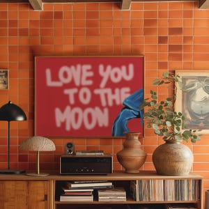 Landscape wall art, red love you vintage wall art, iconic prints, bedroom print, lovers print, silhouette print