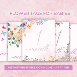 Cartes jalon fleurs bébé fille - motif cigogne, accessoires photo mensuels, cadeau baby shower, cartes jalons bébé souvenirs