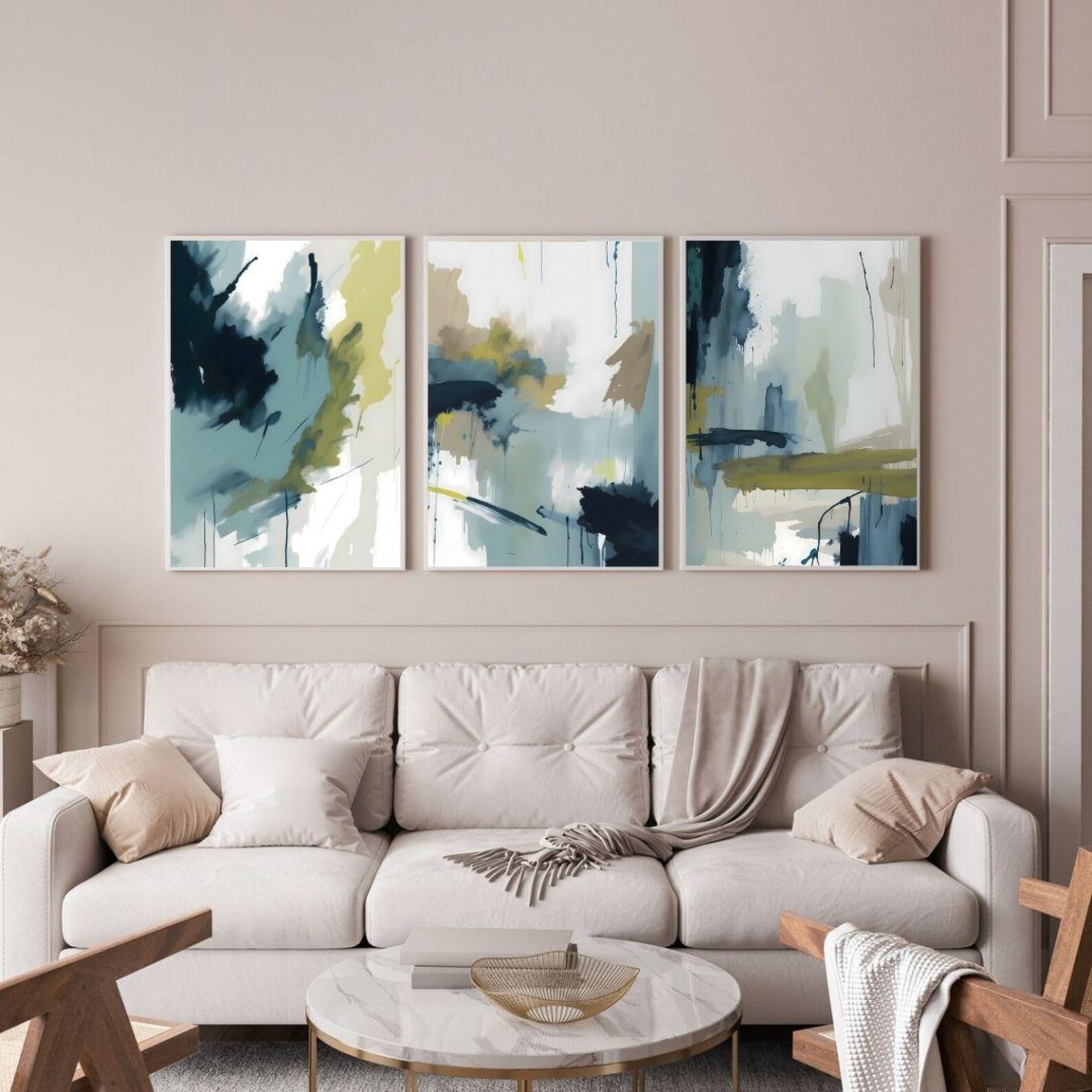3 Piece Wall Art, Blue Abstract Floral Set of 3, Hydrangea Watercolor ...