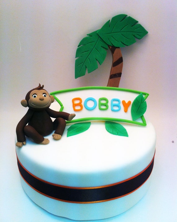 Items similar to Monkey Cake Topper Package, Edible Palm tree, monkey, palm leaves and banner on