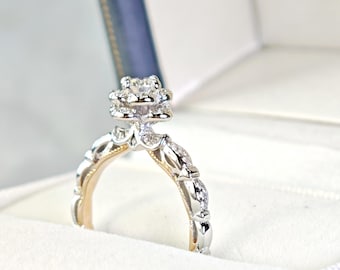 Victorian 3D Floral 4mm Round Brilliant-cut Simulated Diamond Engagement Ring  S925 Silver 18K Gold Plated | Romantic & Timeless Elegance