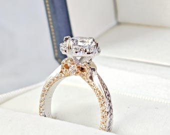 1 Carat Round Brilliant-cut Simulated Diamond Engagement Ring in Golden Bow Setting S925 Silver 18K Gold Plated