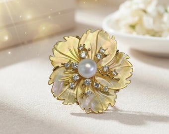 Broche floral de nácar con detalles de perlas Edison naturales y diamantes simulados • El mejor regalo para ella • El mejor regalo para mamá • El mejor regalo