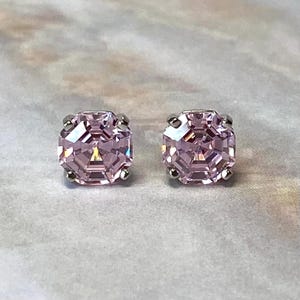 3 Carat Octagonal Asscher-cut Fancy Pink Diamond 925 Silver with 18K White Gold Plated Stud Earrings