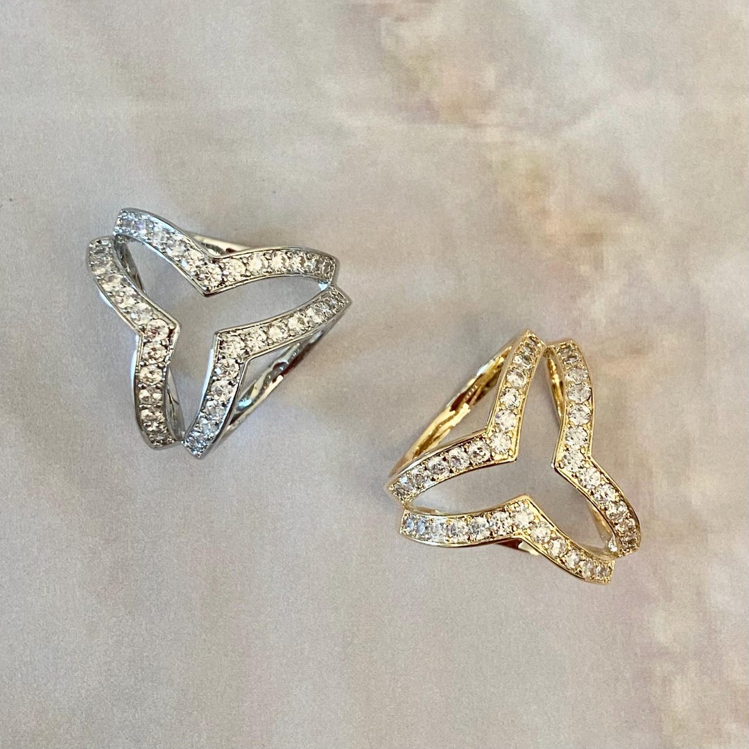 Tri-angle Shaped Gold/ Silver Tone Accents With Round Brilliant-cut ...