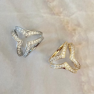 Adaline Tri-angle Shaped Gold/ Silver Tone Accents with Round Brilliant-cut Simulated Diamond Scarf Ring